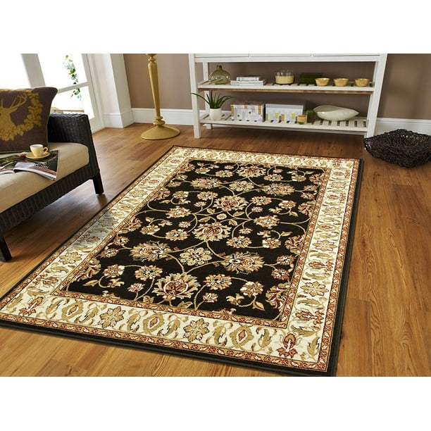 Runner Rug Area Brown 1'8" x 4'11" Contemporary Leaves Design Non-Skid Hallway